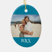 Tropisch huwelijk eerste kerstfoto Keepomwille Keramisch Ornament (Achterkant)