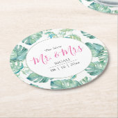 Tropisch huwelijk Monstera Palm Leaf Ronde Kartonnen Onderzetter (Gebogen)