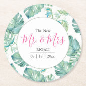 Tropisch huwelijk Monstera Palm Leaf Ronde Kartonnen Onderzetter (Voorkant)