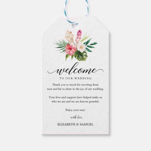 Tropisch Ijsje Trouwkaart Calligrafie Welkom Cadeaulabel (Voorkant)