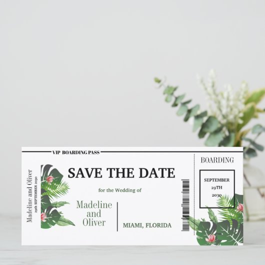 Tropisch instappen Pass Weddenschap Save the Date (Staand voorkant)