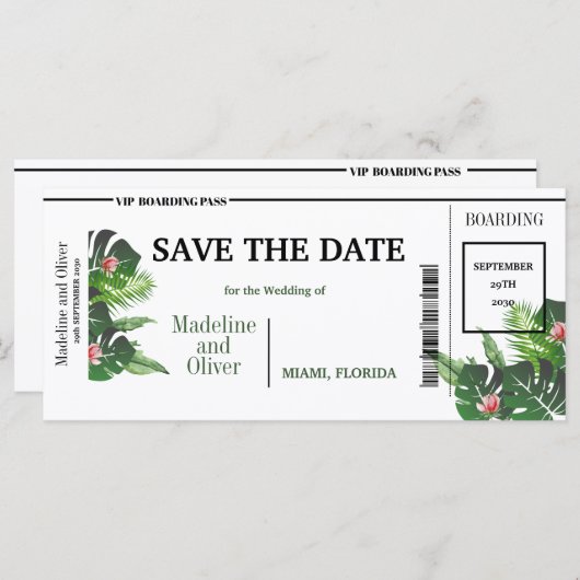 Tropisch instappen Pass Weddenschap Save the Date (Voorkant / Achterkant)