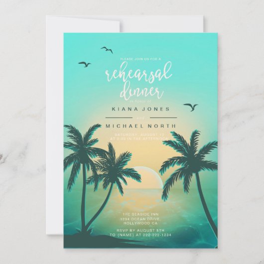 Tropisch Isle Sunrise Rehearsal Dinner Blauwgroen  Kaart (Voorkant)