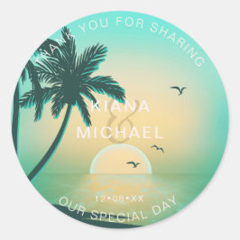 Tropisch Isle Sunrise Wedding Bedankt Blauwgroen I Ronde Sticker