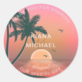 Tropisch isle Sunrise Wedding Bedankt Pink ID581 Ronde Sticker