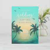 Tropisch Isle Sunrise Wedding Blauwgroen L2 ID581 Kaart (Staand voorkant)