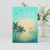 Tropisch Isle Sunrise Wedding Details Blauwgroen I Informatiekaartje (Staand voorkant)