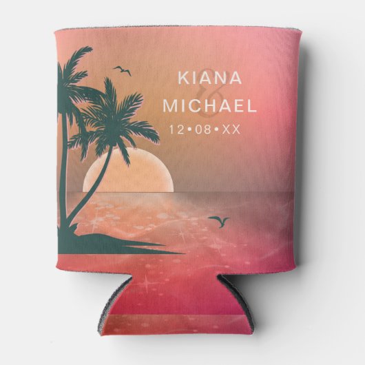 Tropisch Isle Sunrise Wedding Pink ID581 Blikjeskoeler (Voorkant)