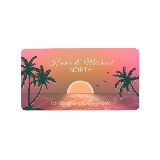 Tropisch Isle Sunrise Wedding Pink ID581 Etiket (Voorkant)