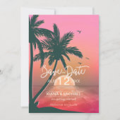 Tropisch Isle Sunrise Wedding Pink ID581 Save The Date (Voorkant)