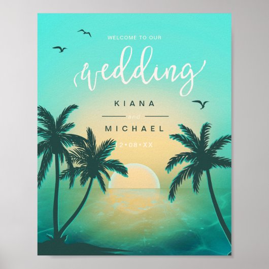 Tropisch Isle Sunrise Wedding Welkome Blauwgroen I Poster (Voorkant)