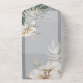 Tropisch ivoor gele hibiscusloof bruiloft all in one uitnodiging (Buitenkant)