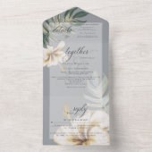 Tropisch ivoor gele hibiscusloof bruiloft all in one uitnodiging (Binnen)