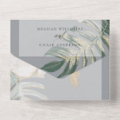 Tropisch ivoor gele hibiscusloof bruiloft all in one uitnodiging (Achterkant)