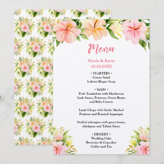 Tropisch Jungle Bloemend Huwelijk Menu (Voorkant / Achterkant)