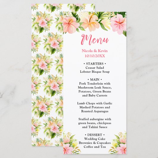 Tropisch Jungle Bloemend Huwelijk Menu (Voorkant / Achterkant)