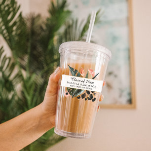 Tropisch Jungle Roze Bloemstuk Afstuderen Acryl Drinkbeker