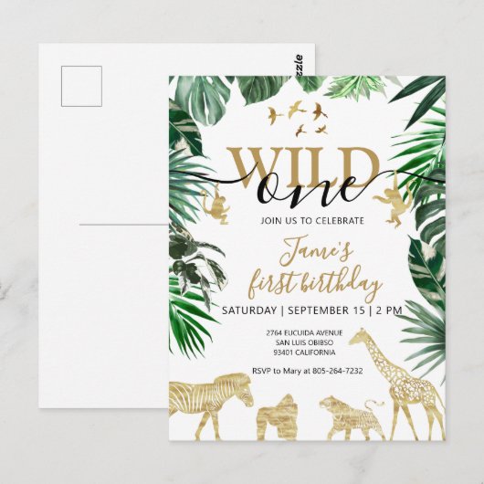 Tropisch Jungle Safari Dieren 1e Verjaardag Briefkaart (Voorkant / Achterkant)