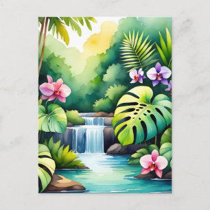 Tropisch Jungle Waterval Orchidee Paradijs Briefkaart