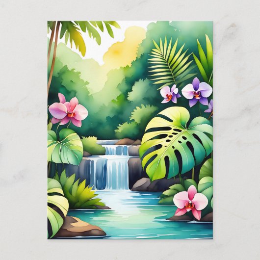 Tropisch Jungle Waterval Orchidee Paradijs  Briefkaart (Voorkant)