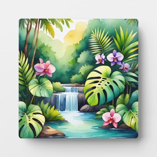 Tropisch Jungle Waterval Orchidee Paradijs Fotoplaat (Voorkant)