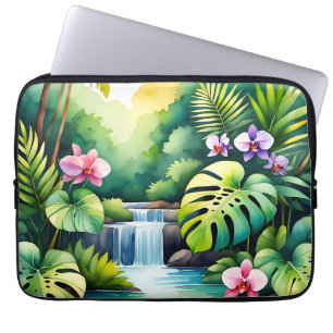 Tropisch Jungle Waterval Orchidee Paradijs Laptop Sleeve