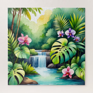 Tropisch Jungle Waterval Orchidee Paradijs Legpuzzel