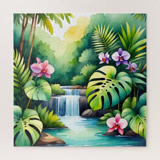 Tropisch Jungle Waterval Orchidee Paradijs  Legpuzzel (Verticaal)