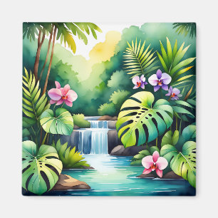 Tropisch Jungle Waterval Orchidee Paradijs  Magneet