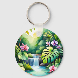 Tropisch Jungle Waterval Orchidee Paradijs  Sleutelhanger