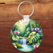 Tropisch Jungle Waterval Orchidee Paradijs Sleutelhanger (Voorkant)