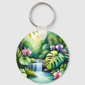 Tropisch Jungle Waterval Orchidee Paradijs Sleutelhanger (Achterkant)