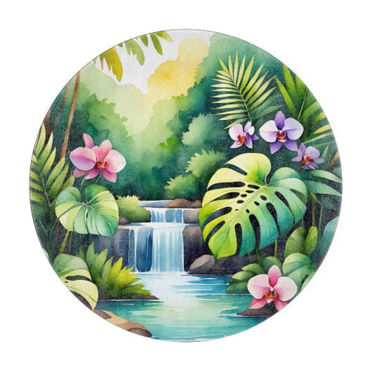 Tropisch Jungle Waterval Orchidee Paradijs Snijplank (Voorkant)