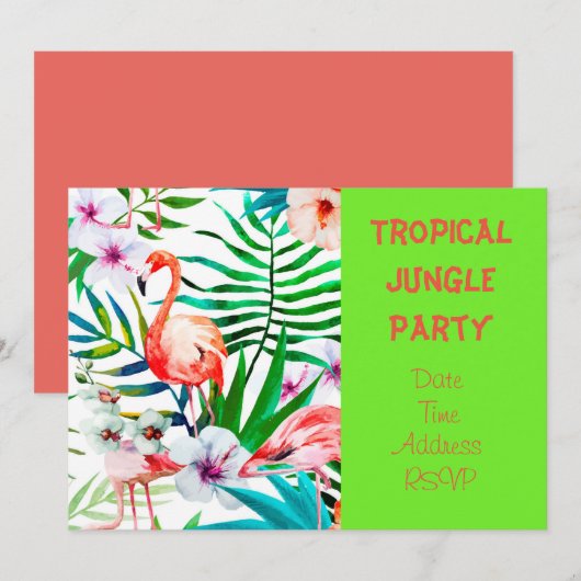 Tropisch junglefeest met flamingo kaart (Voorkant / Achterkant)