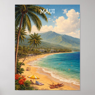 Tropisch Ka'anapali Strand Maui Vintage Reis Poster