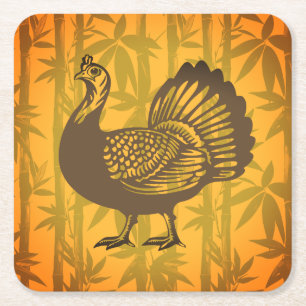 Tropisch kalkoen Thanksgiving Bamboe Kartonnen Onderzetters