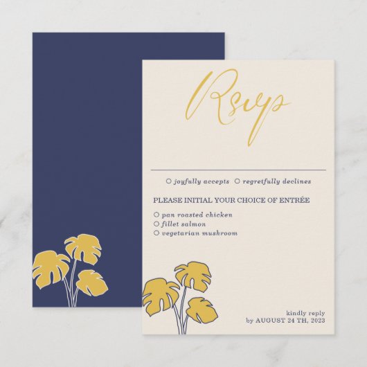 Tropisch kalligrafiemeel van de Navy palm RSVP Kaartje (Voorkant / Achterkant)
