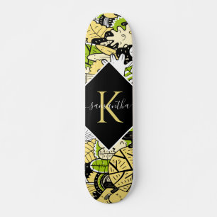 Tropisch Kawaii Forest Cartoon Style Initiaal Persoonlijk Skateboard