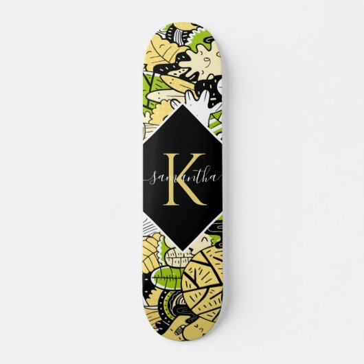 Tropisch Kawaii Forest Cartoon Style Initiaal Persoonlijk Skateboard (Voorkant)