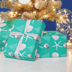 Tropisch kerst turquoise inpakpapier