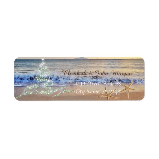 Tropisch,Kerstboom,Strand,Zee Ster Kerst- Etiket (Voorkant)