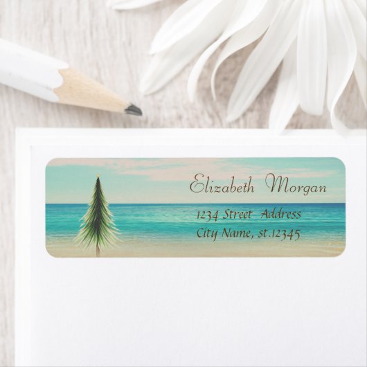 Tropisch, kerstboompijn, strand etiket (Insitu)