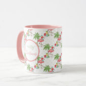 Tropisch kerstfeest Flamingo Blue Santa Hat Pink Mok (Voorkant links)