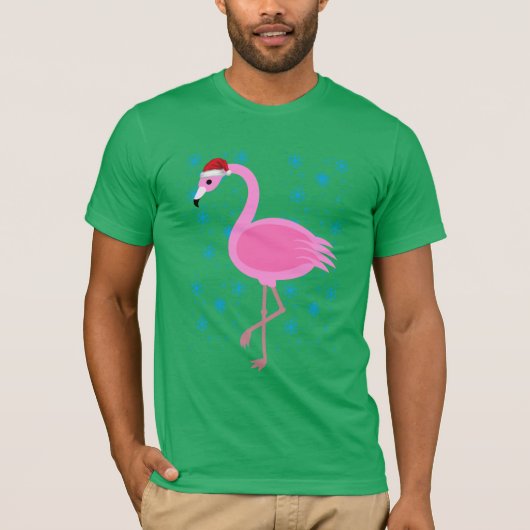 Tropisch kerstfeest Flamingo Santa Claus T-Shirt . (Voorkant)