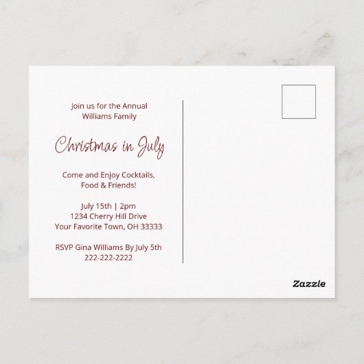 Tropisch kerstfeest in uitnodiging van juli (Achterkant)