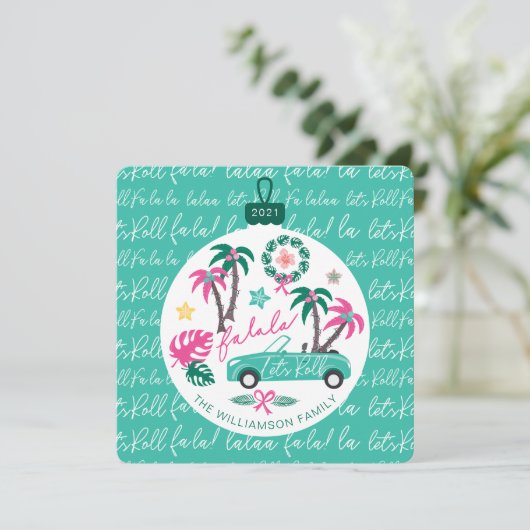 Tropisch kerstfeest — laat Roll Blauwgroen convert Feestdagenkaart (Staand voorkant)