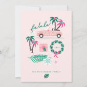 Tropisch kerstfeest, laat rolroze converteerbaar feestdagenkaart (Voorkant)