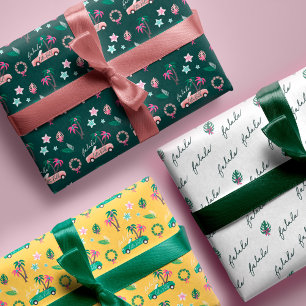 Tropisch kerstfeest, laat rolroze converteerbaar inpakpapier vel