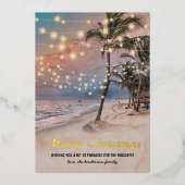 Tropisch kerstfeest met kuststrand folie feestdagenkaart (Voorkant)