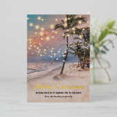 Tropisch kerstfeest met kuststrand folie feestdagenkaart (Staand Voorkant)